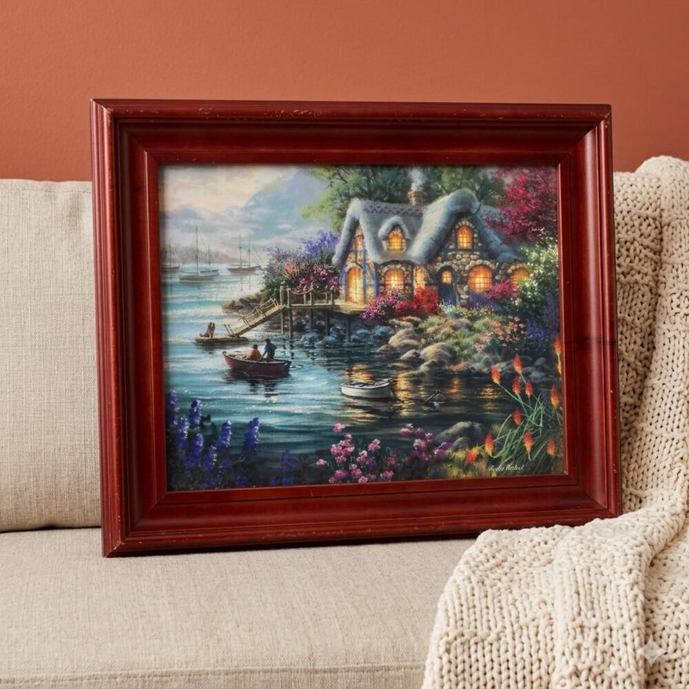 Vintage Nicky Boehme Cottage Cove Framed Art Print 90s Gorpcore